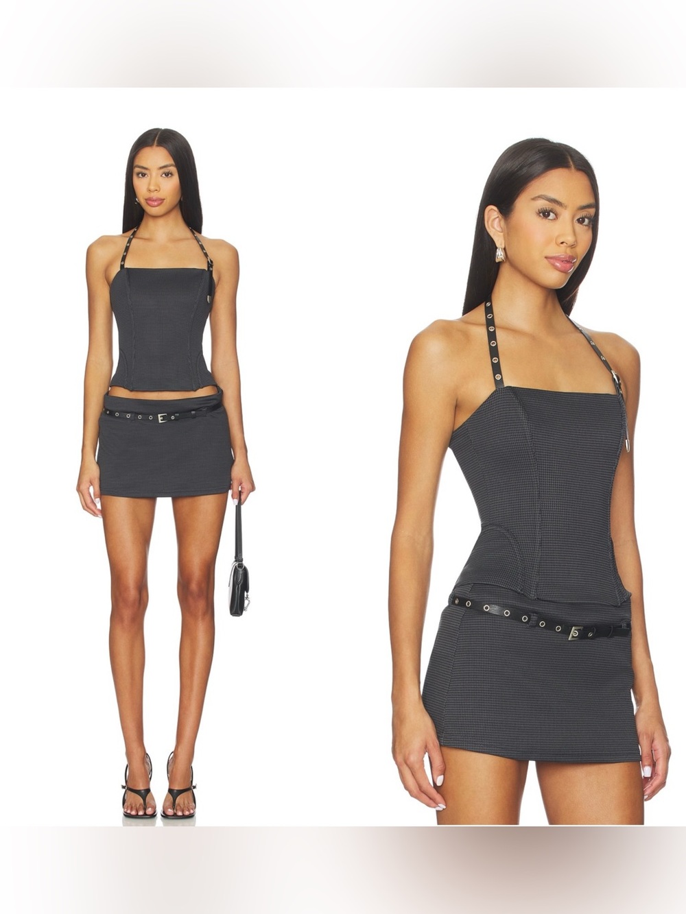 NWT WITH JEAN Iris Halter top in black check